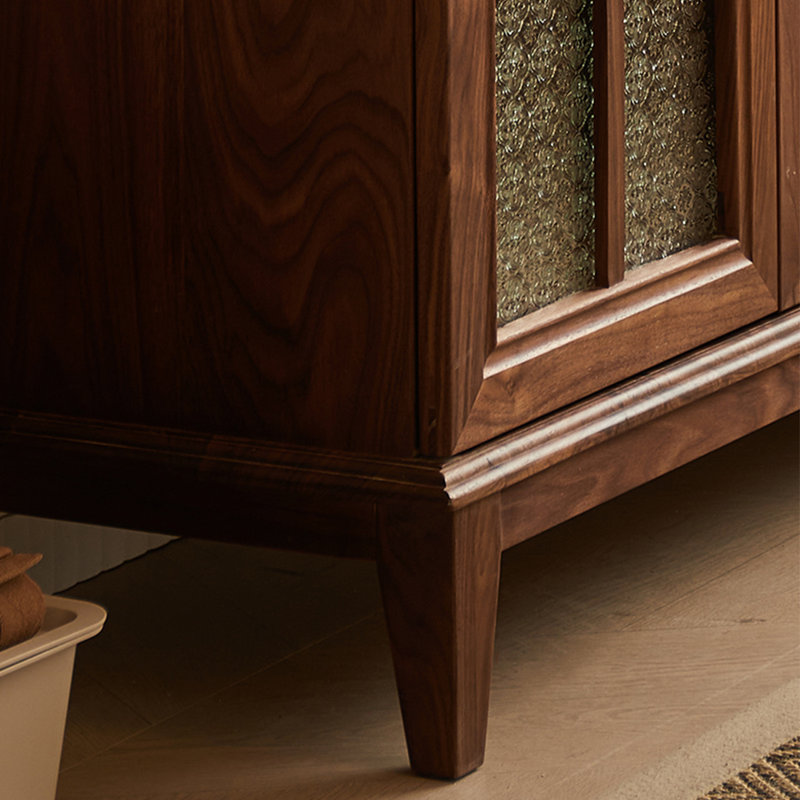 Walnut Sideboard with Large Storage and Glass Door